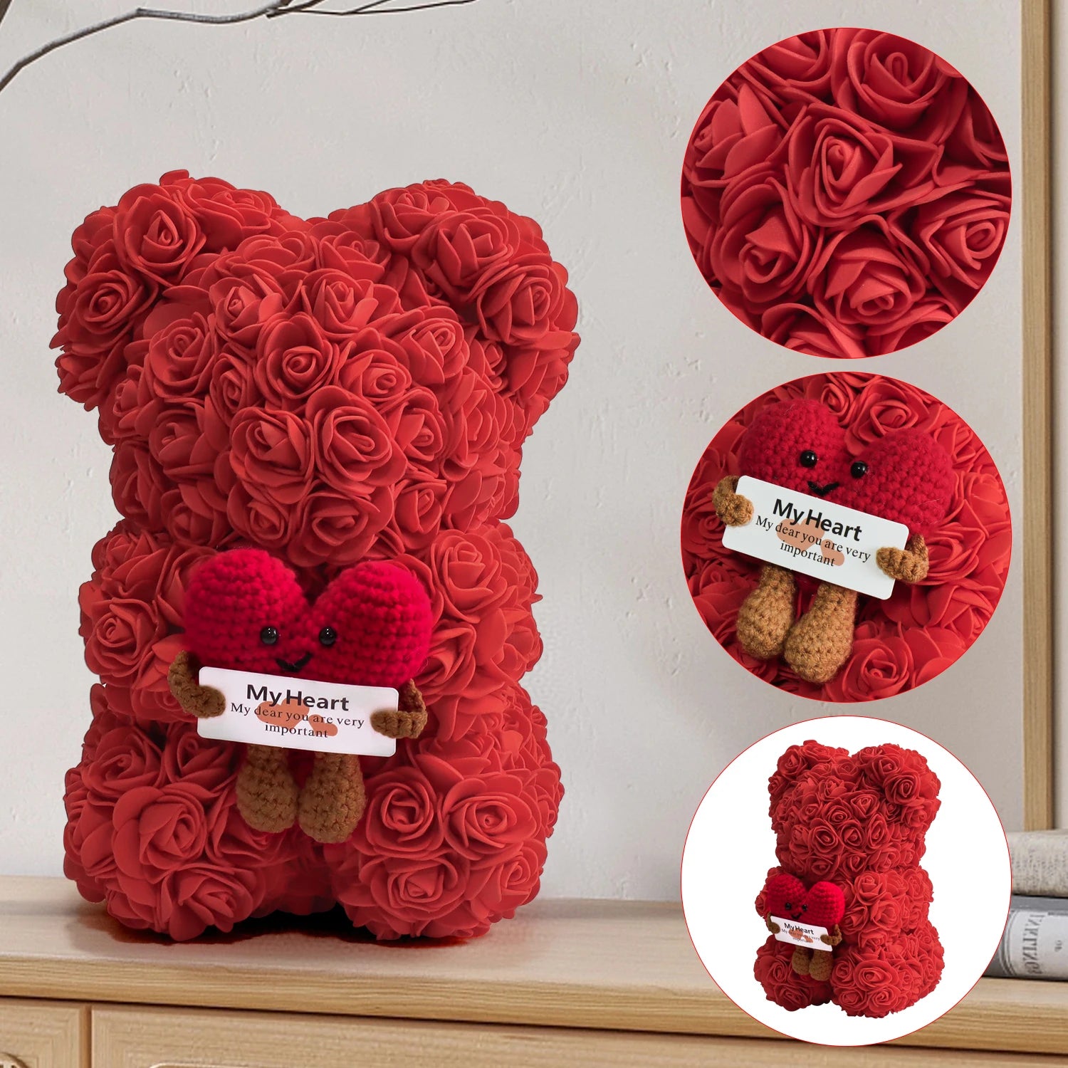 25cm Rose Teddy Bear Eternal flower hug knitted love doll artificial flower Bear birthday Mother's Day Valentine's Day gift