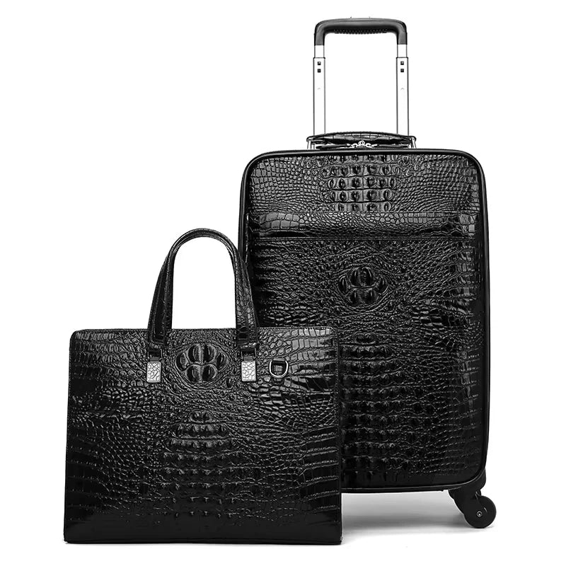 New Men Crocodile Pattern cowhide luggage sets cabin travel bags on wheels business trolley suitcase borading box with handbag