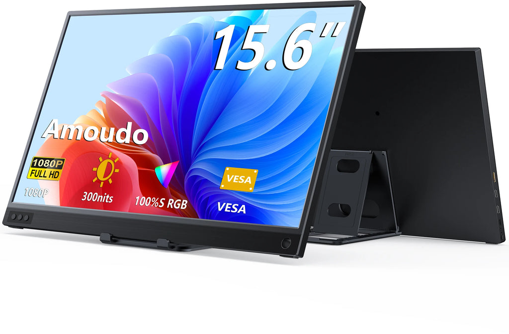 Amoudo 15.6 Inch Portable Monitor 1920x1080P  Extend Display IPS LCD Panel Penhole Stand VESA USBC Mini HDMI Mobile Display