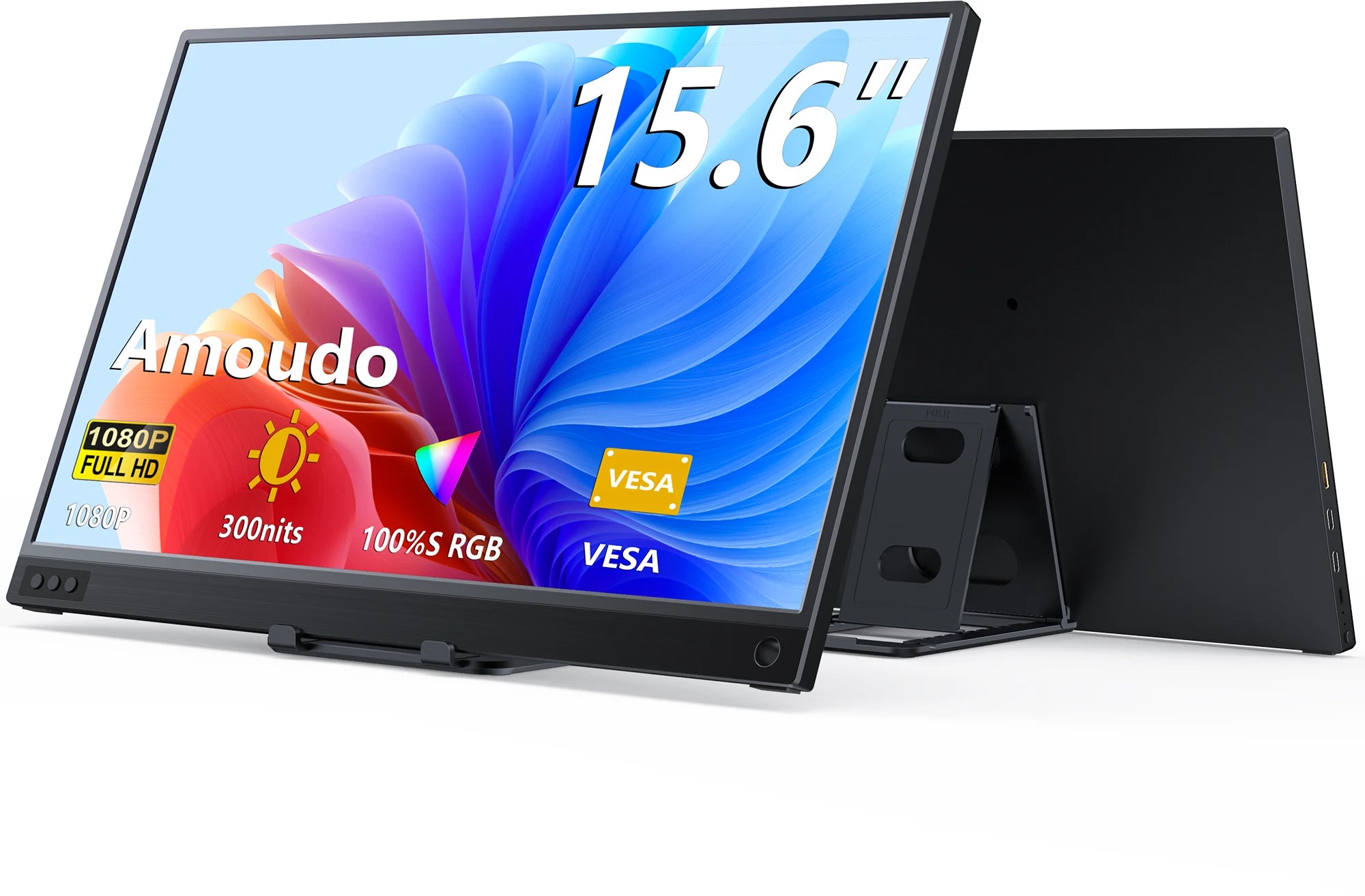Amoudo 15.6 Inch Portable Monitor 1920x1080P  Extend Display IPS LCD Panel Penhole Stand VESA USBC Mini HDMI Mobile Display