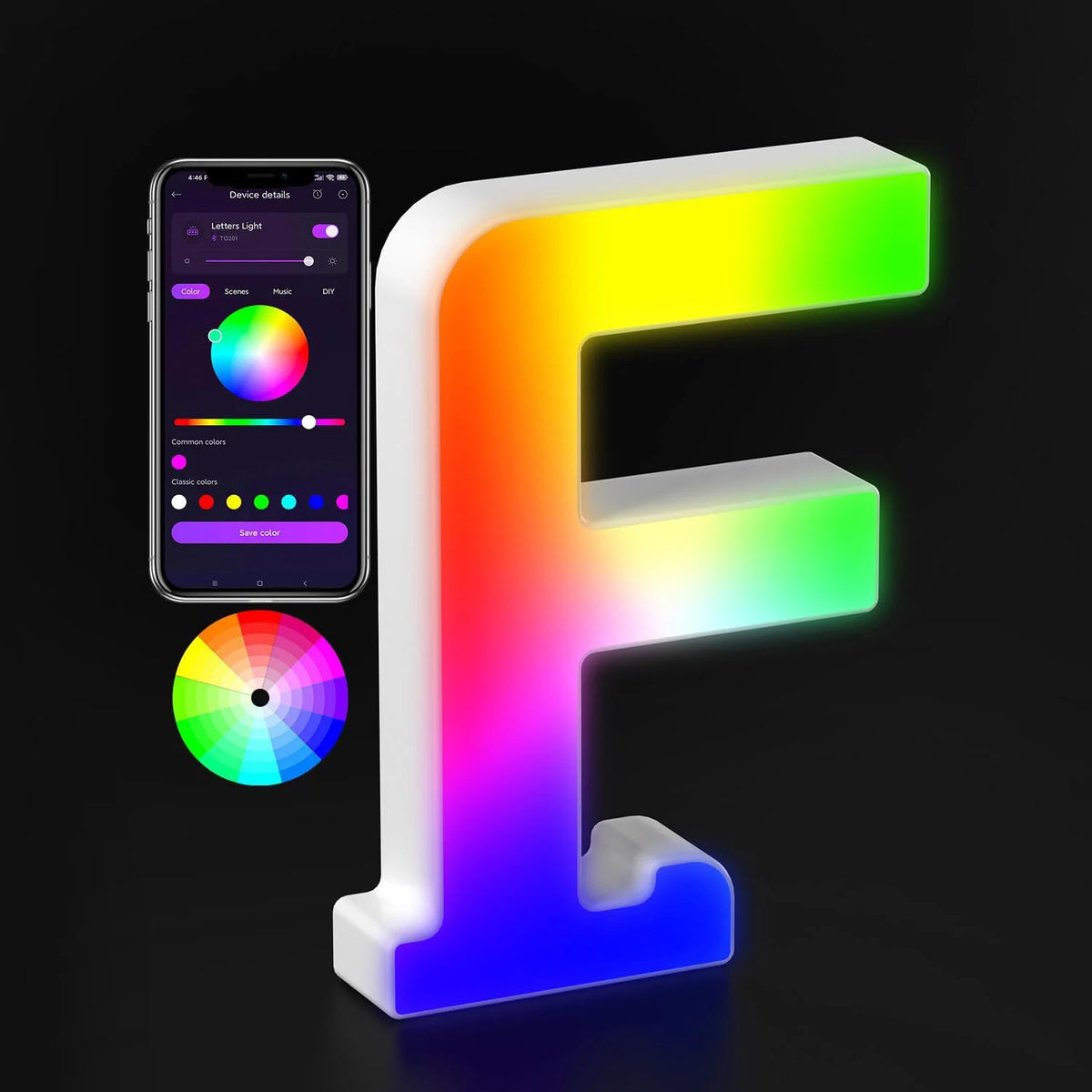 Light Up Letters LED Letter Lighted Letter Color Glitter Alphabet MeRGBW APP Music Sync Gift Logo Bar Wall Night Light Letters