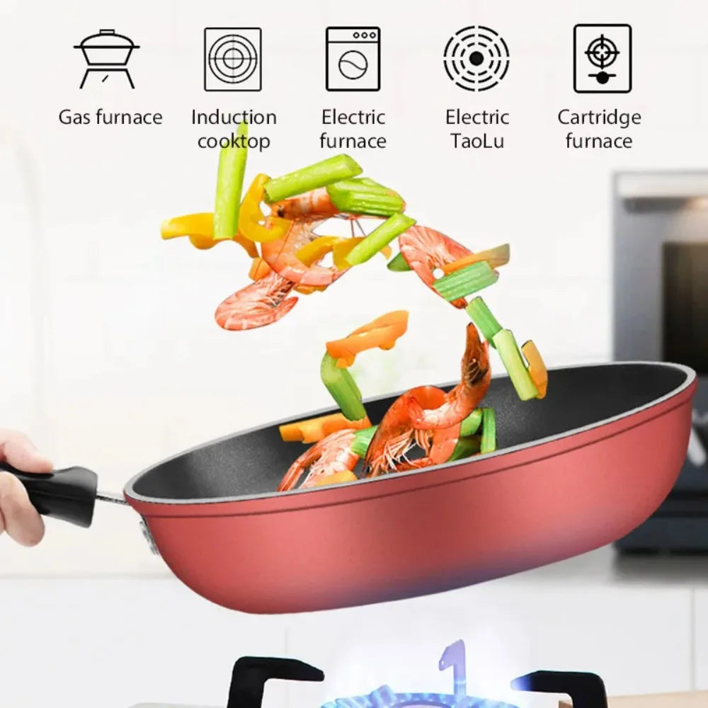 Multifunctional Frying Pan Non Stick Wok Durable Omelette Pan Easy to Clean Kitchen Cookware Electric Gas Cooktops Compatible