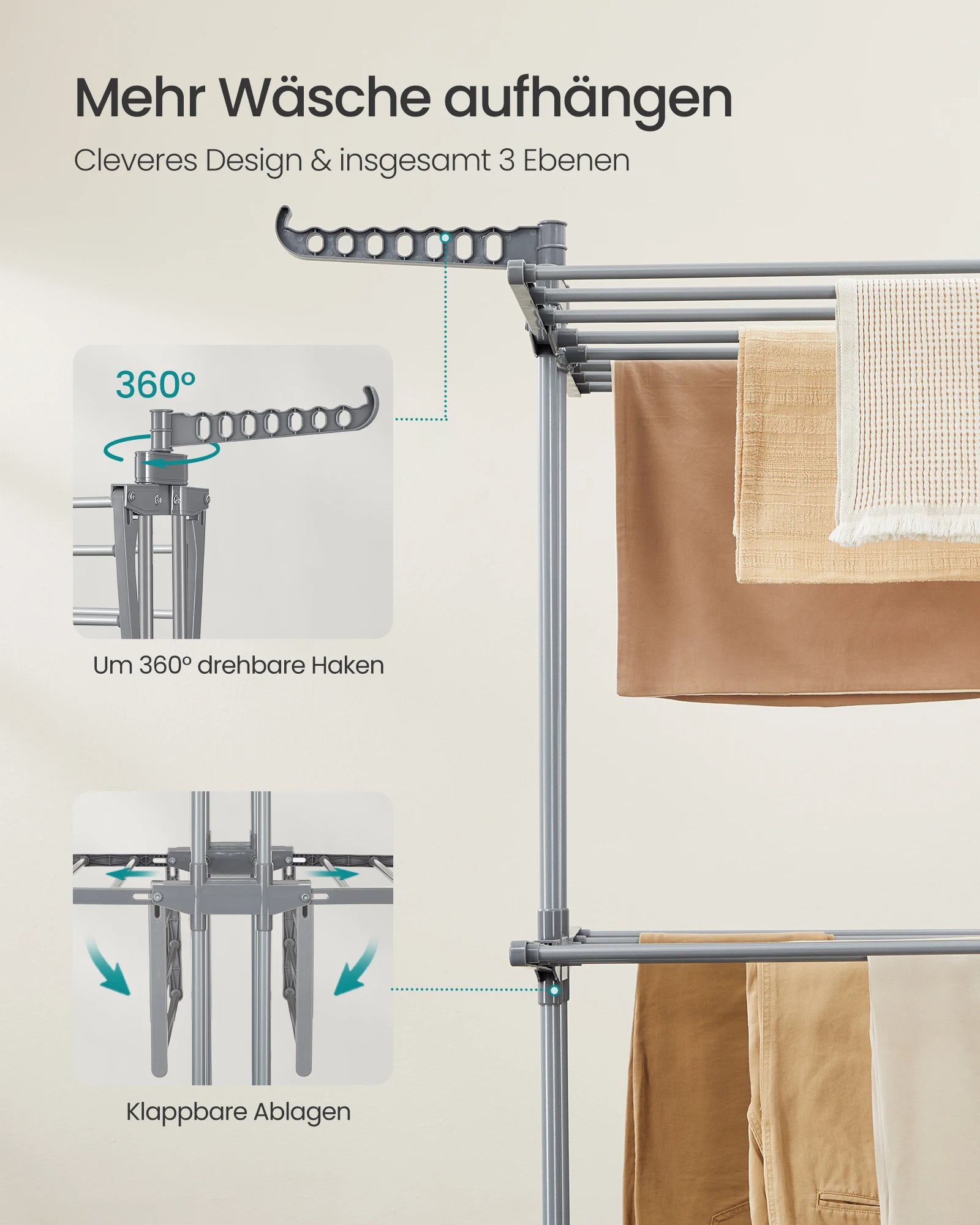 SONGMICS clothes dryer Booth dryer 3 Layers Wing clothes dryer Folding Wing Simple Construction Indoor Outdoor