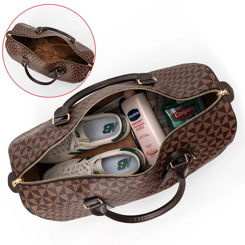 Vintage Large Travel Duffle Tote Bag for Women And Men Durable Leather Weekender Carry-On Travel Bag for Airplan Gym Work