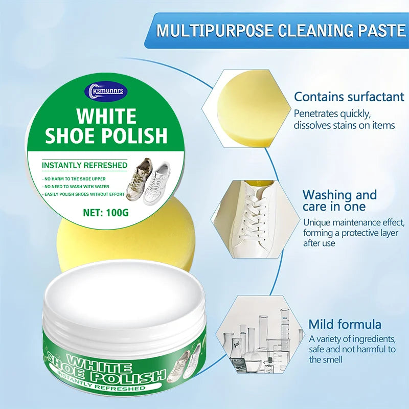 High-quality white shoe cleaner, a whitening and stain remover for synthetic leather, car interiors, and genuine/faux leather so