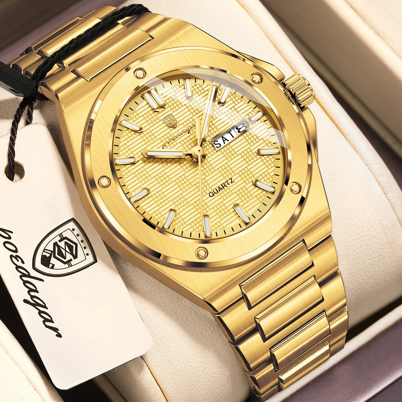 POEDAGAR Fashion Men's Clock Quartz Date Week Luxury Male Watch Waterproof Luminous Stainless Steel Watches For Men Reloj Hombre
