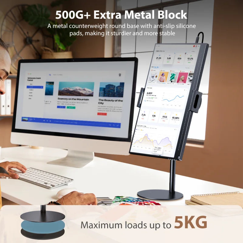 Portable Monitor Stand Height Adjustable Vesa Monitor Tablet Holder up to 24cm Standing Tablet Bracket Desk Mount Wider Base