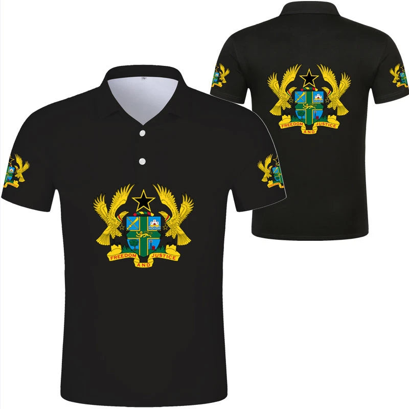 2024 Ghana Flag Graphic Polo Shirt Ghanaianoy National Emblem Map Men Jersey Tops Republic College Africa Kids Sports Streetwear