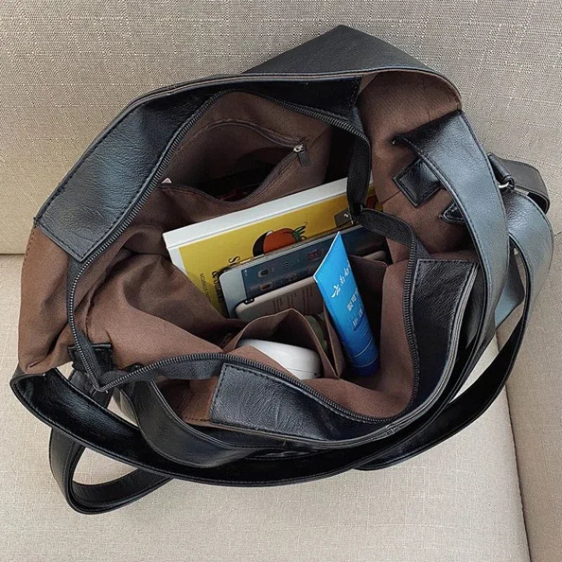 Fashion Big Leather Tote Bag For Women Large Capacity Retro Shoulder Bags Soft Leather Crossbody Handbags Large Lady Shopper Bag