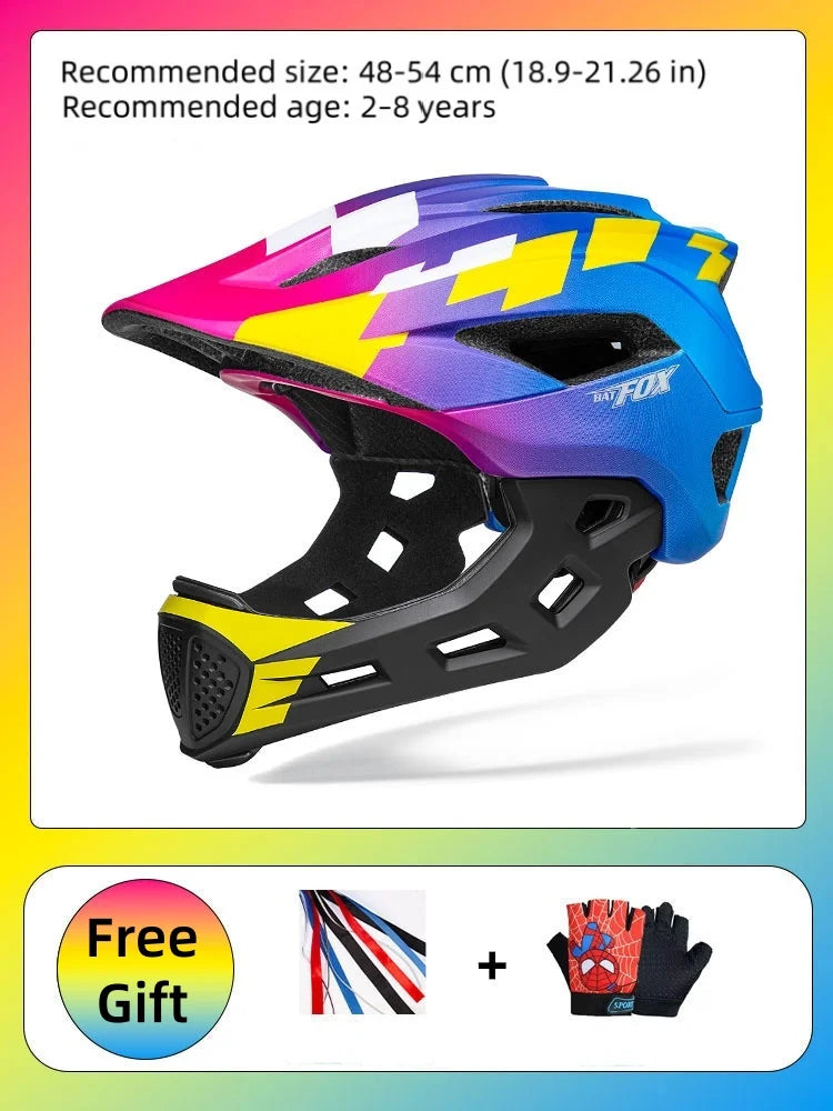 BATFOX Kids Helmet Full Face Mtb Bicycle Helmet child Children Girl and Boy Cycling BMX Detachable Downhill Multi-Sport Helmet