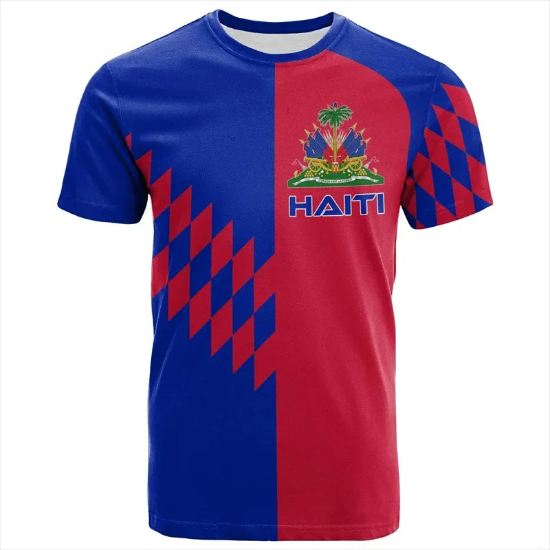 3D Printed Haiti Flag T-Shirt For Men National Emblem Pattern Short Sleeve Tees Casual Sports O-Neck T-Shirts Street Loose Tops