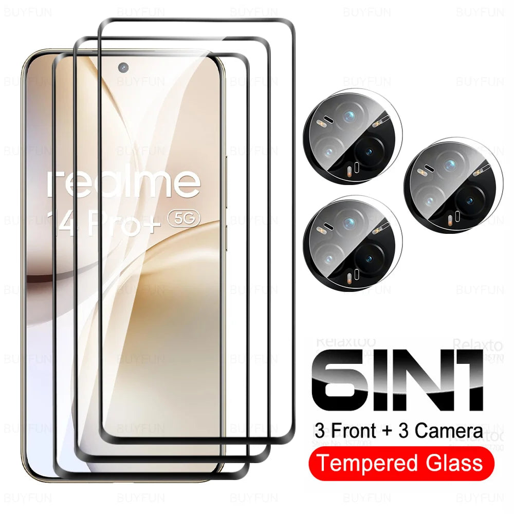 For Realme 14 Pro Plus Curved Glass 6in1 Tempered Glass Camera Film Realme14 Pro+ Realme14Pro 14Pro ProPlus 5G Screen Protector
