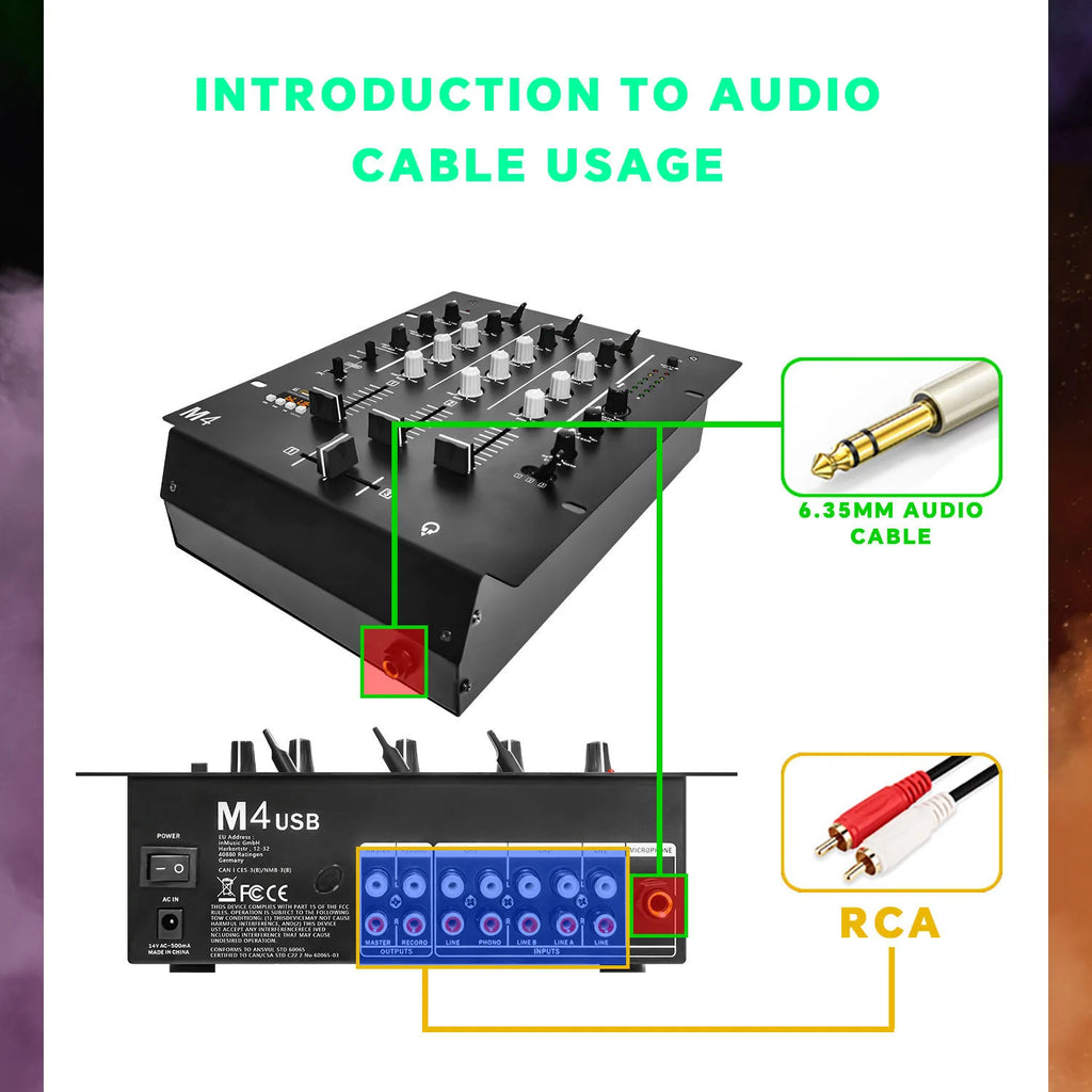 DM4 Professional 3-Channel DJ Mixer Console Metal Home Amplifier for Bar Party Concert Music Control Home Use
