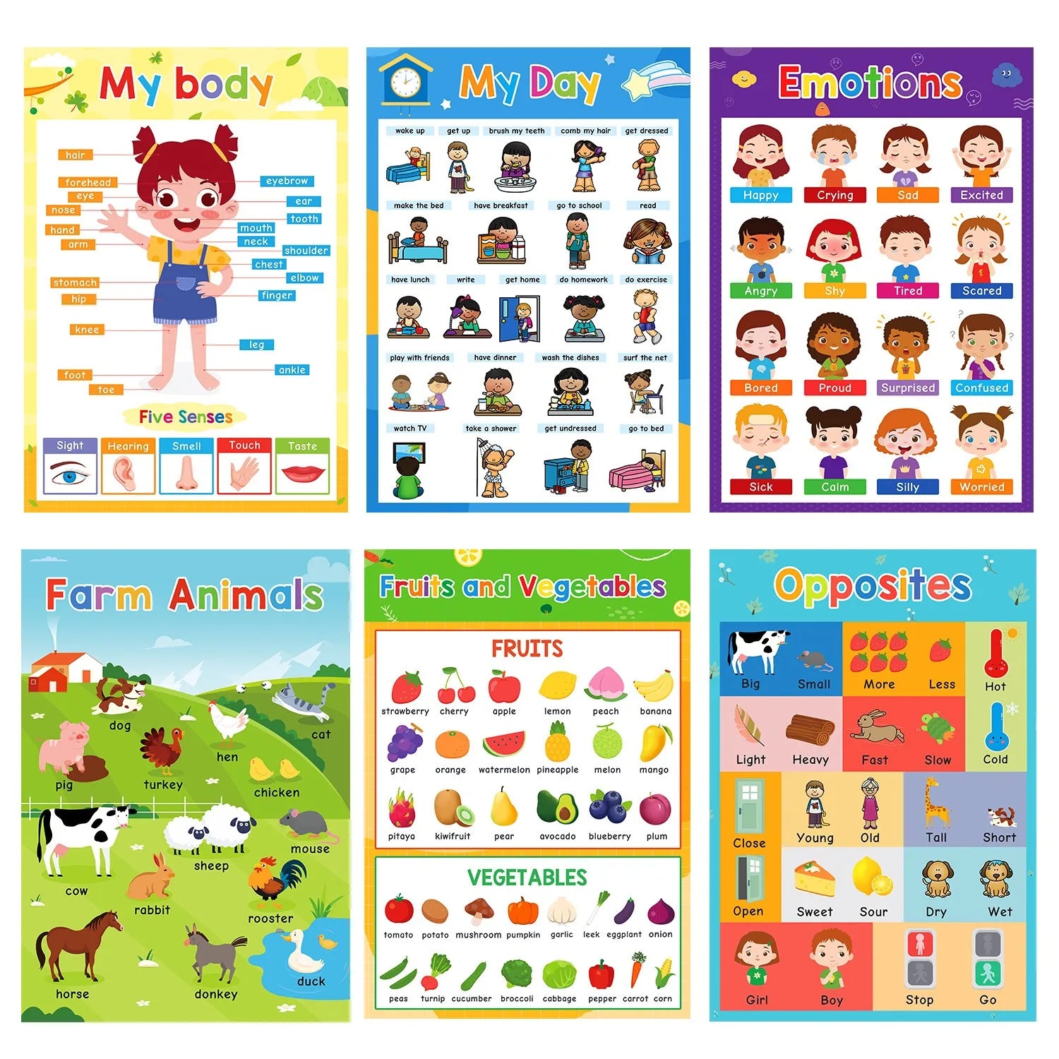 Kids English Learning Posters Educational Chart for Preschool Teacher Teaching Aids Montessori Education Material Big Flashcard