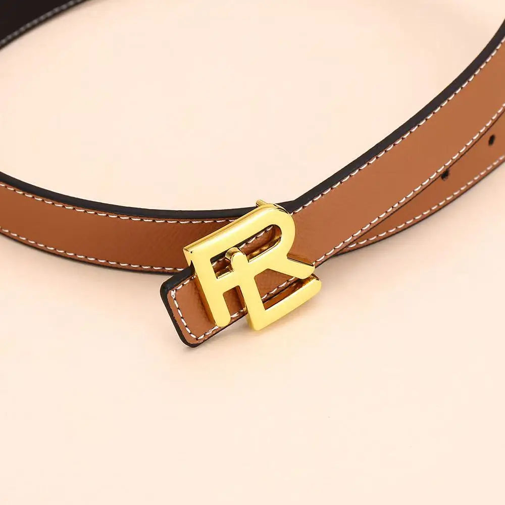Women's fashion double-sided belt high-quality gold buckle is best suited to women's denim belt dresses