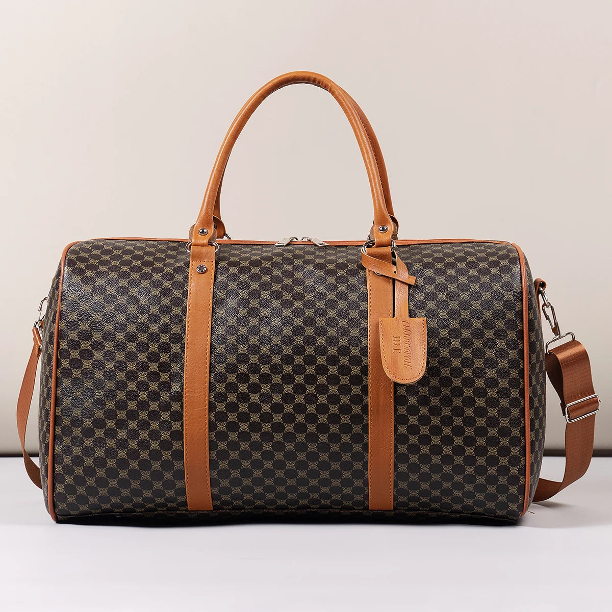 Mature and Elegant Patterned Dark-Colored Luggage Organizer Handbag, Sturdy and Durable with Smooth Zipper, Large Capacity for Carrying Suits, Clothes, Documents, Laptops, Shoes, Single Shoulder Crossbody with Dual Handles, P