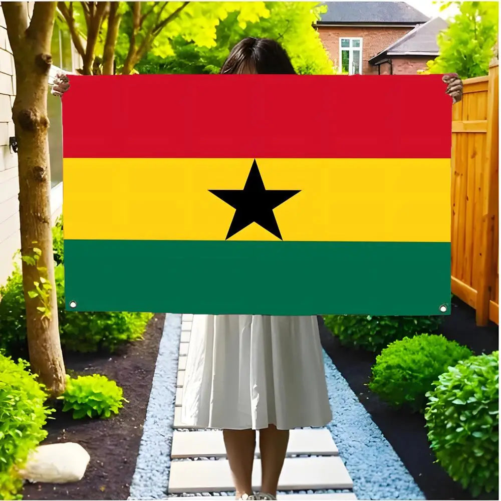 Flag of Ghana Flags Daily four ring borderless design indoor outdoor decor easy hang install
