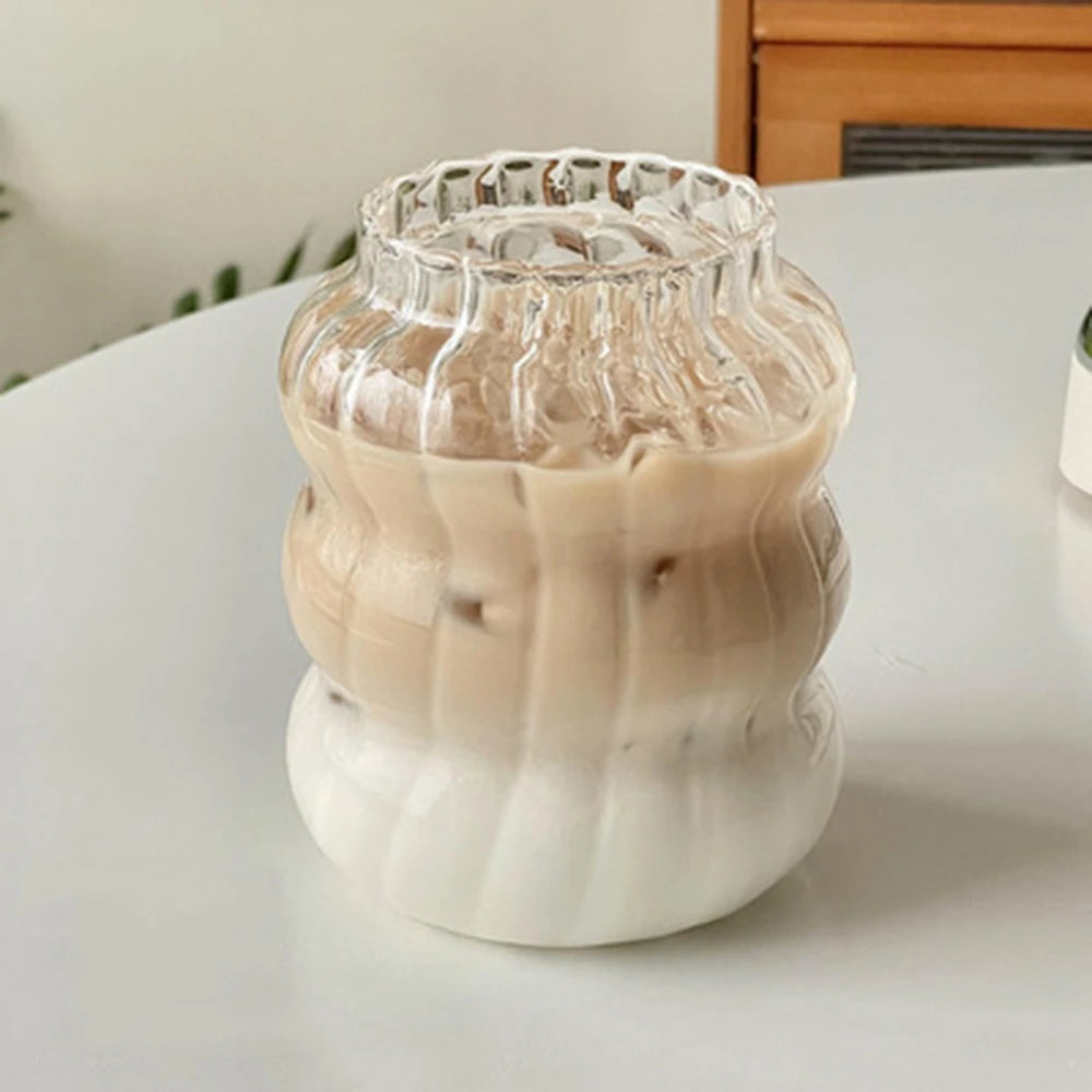 INS Ripple Drinking Glasses 530/410/650ML Origami Style Glass Cup Ribbed Glassware Glass Cups For Tea Coffee Milk Home Office