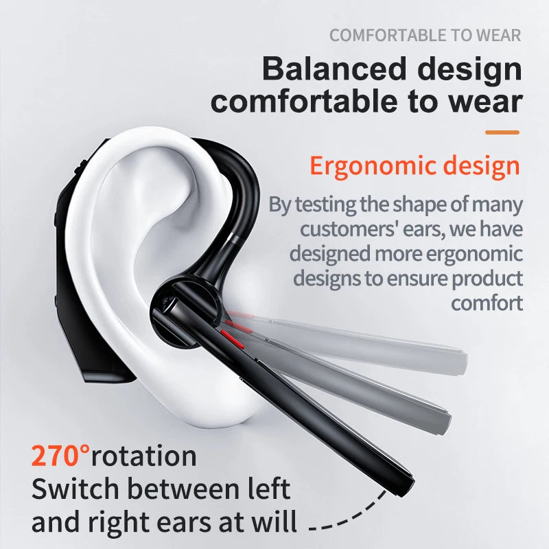 Bluetooth 5.3 Business Wireless Earphone Left Right Ear Universal LED Display With MIC Headset Ultra-long Standby For Car Driver
