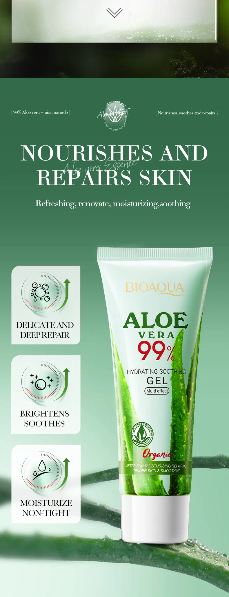 Soothing Aloe Vera Gel For Face & Body Hydrating Moisturizing Repairing Sunburn Relief Acne Care For Sensitive Skin