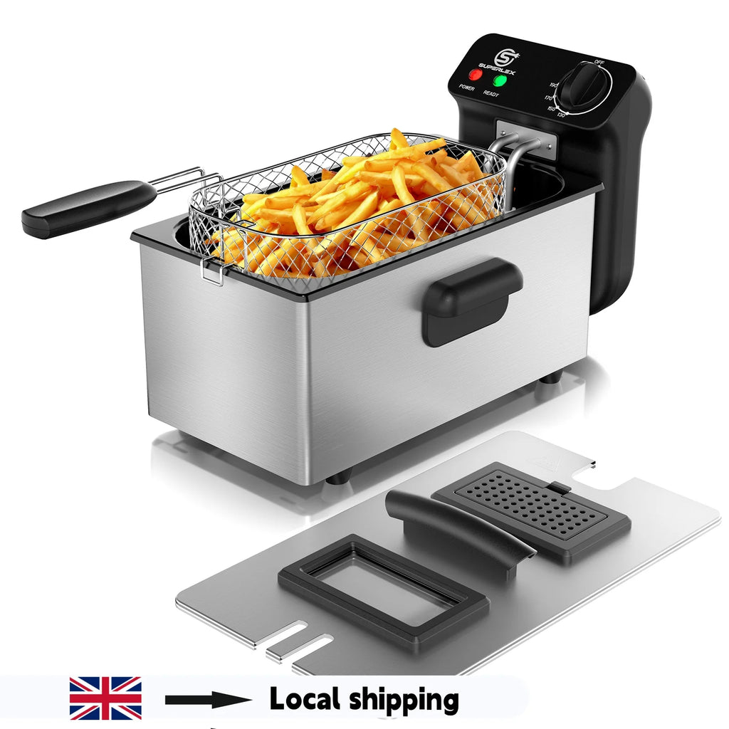SUPERLEX 2000W Electric Deep Fryers Oil  Adjustable Fried Chicken Grill French Fries Heating Cooker 3L Stainless Steel Fat Fryer