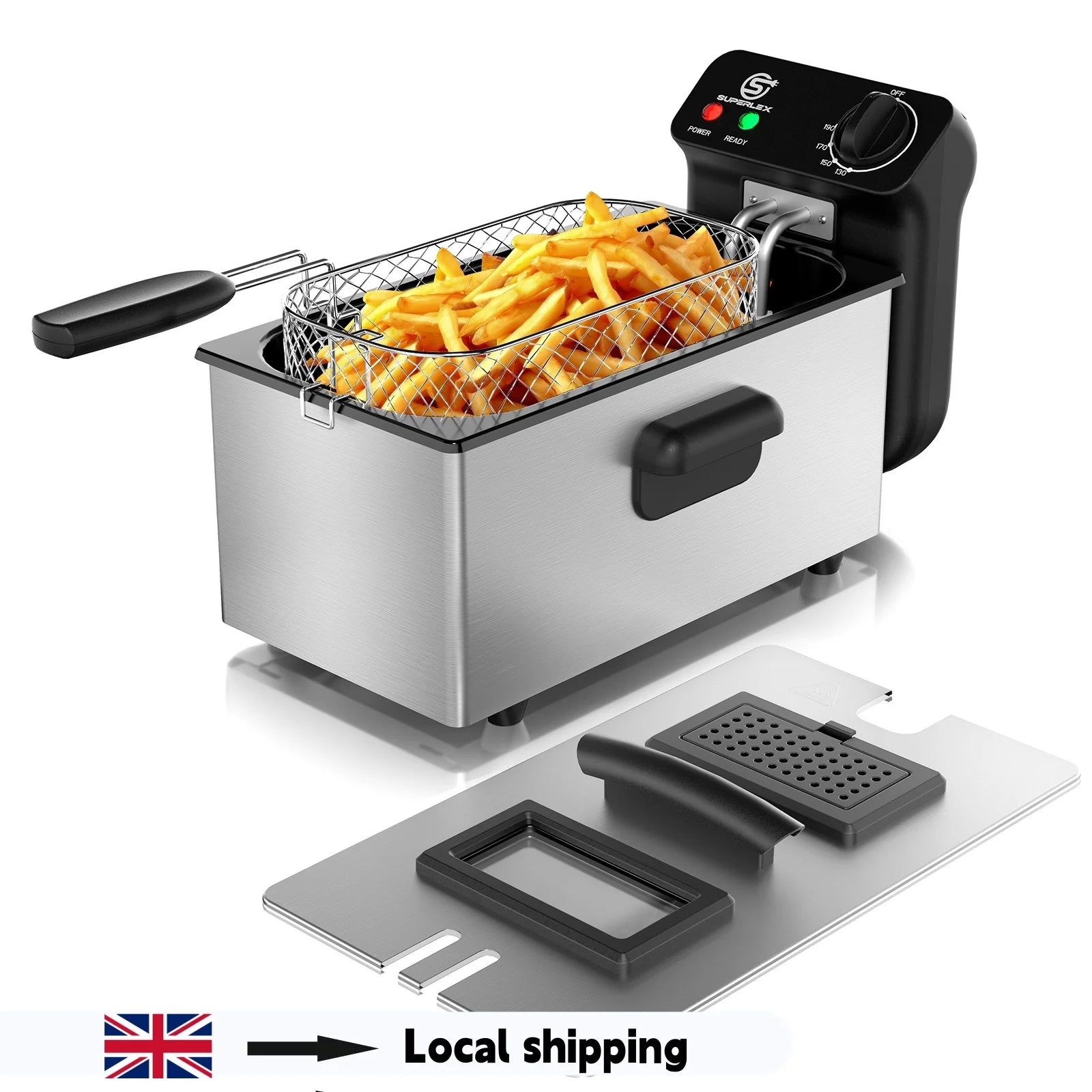 SUPERLEX 2000W Electric Deep Fryers Oil  Adjustable Fried Chicken Grill French Fries Heating Cooker 3L Stainless Steel Fat Fryer