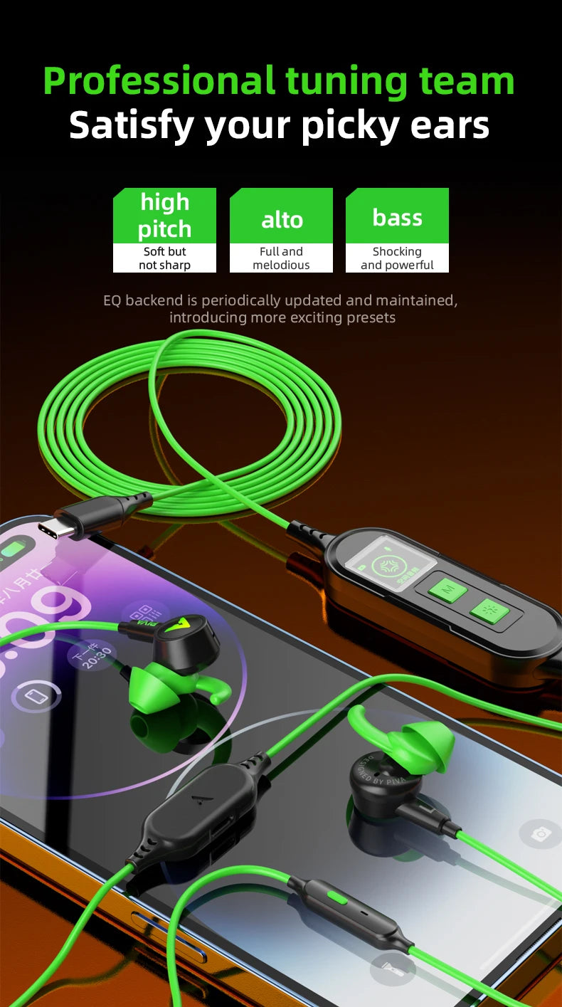 PIVA S6 Pro 13mm Virtual 7.1 Gaming Earphones Type-C 27W PD Fast Charge Built-in Sound Card App for Independent Tuning