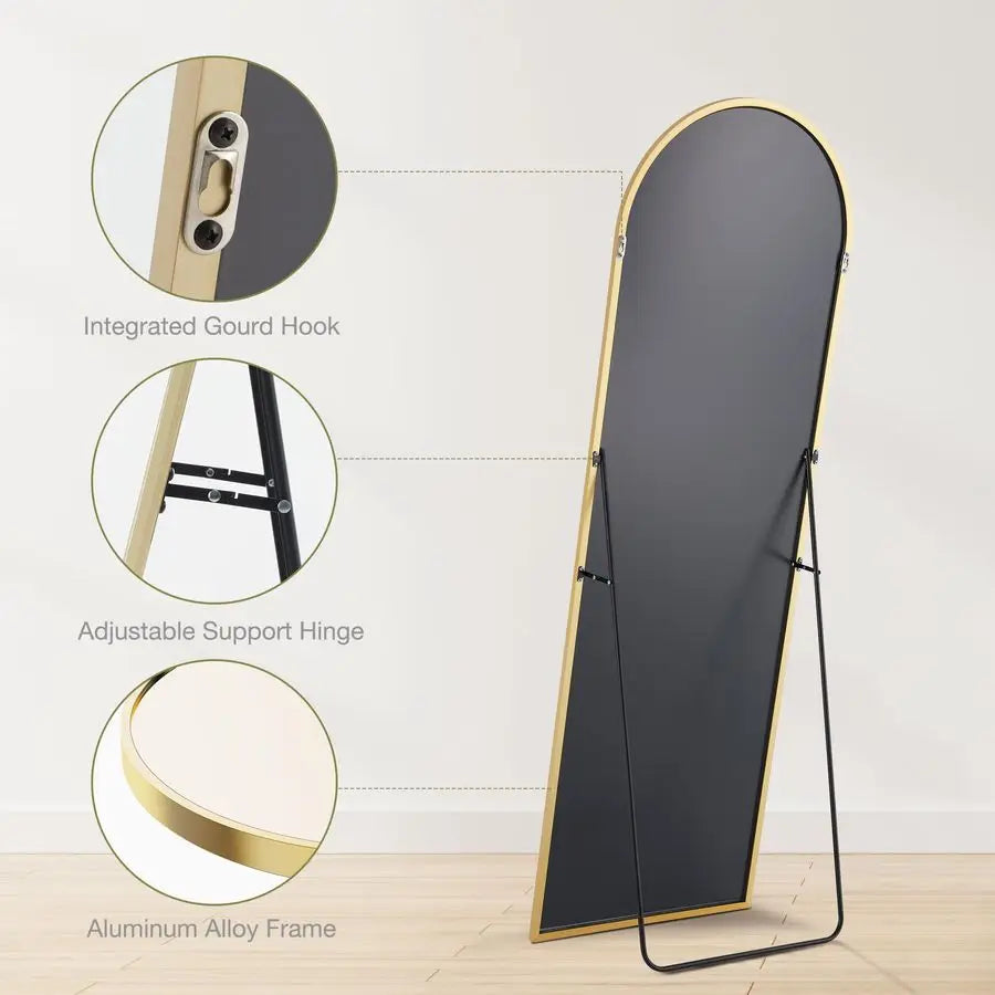 64 x21 Arched Full Length Mirror, Standing or Leaning Full Body Mirror with Aluminum Alloy Thin Frame, Suitable for Bedroom or