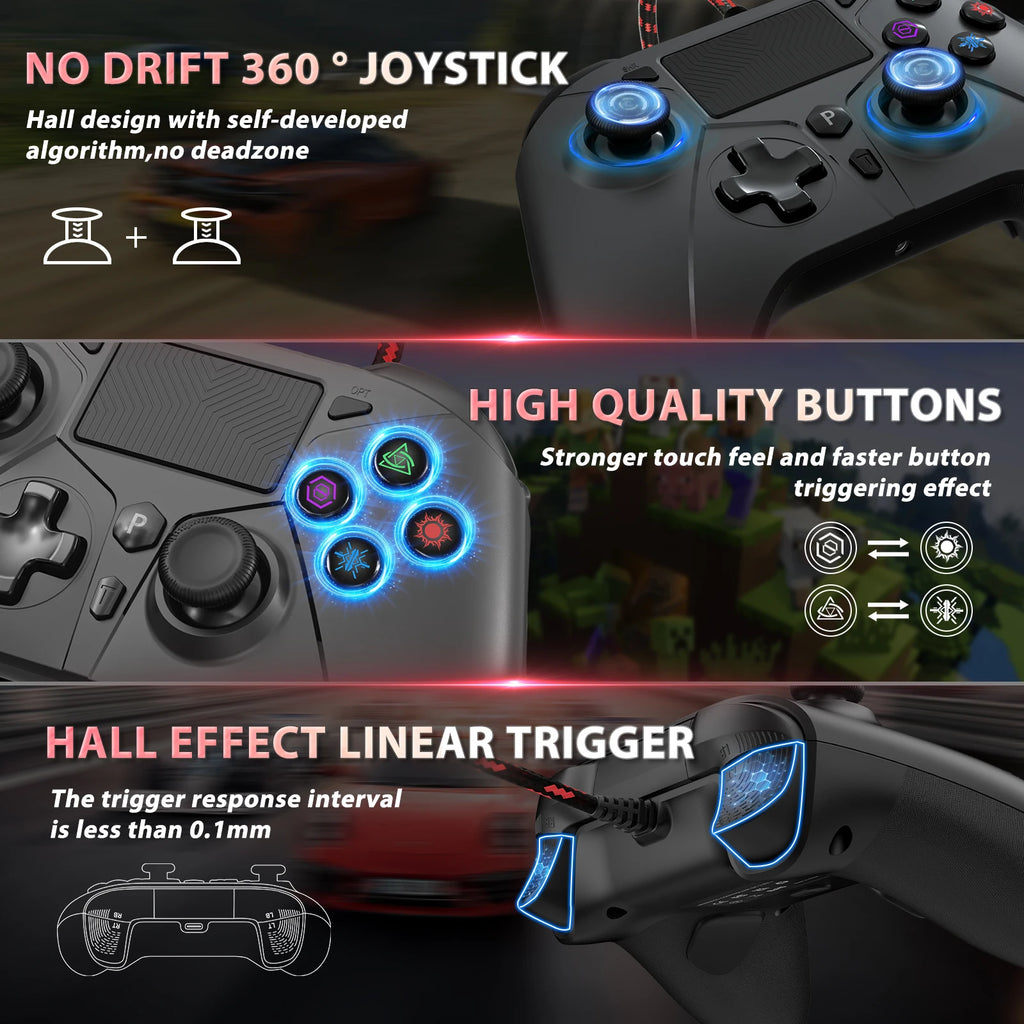 Gamepad For playstation 5 PS5/PS4/Pc Console Wire Controller With Turbo Touchpad Hall Trigger, Vibration Headphone Function Game