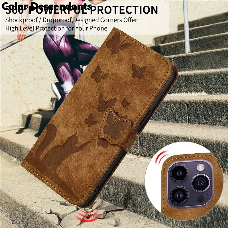 Flip Wallet Funda Butterfly Cat Holster Phone Case For Poco C65 C75 M3 M6 X3 X5 Pro NFC 4G Book Cover