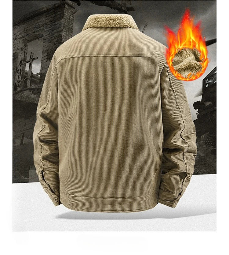 New Winter Men Corduroy Casual Jackets Male Fashion Fleece Warm Parkas Down Jackets High Quality Man Slim Cargo Coats Size 5XL