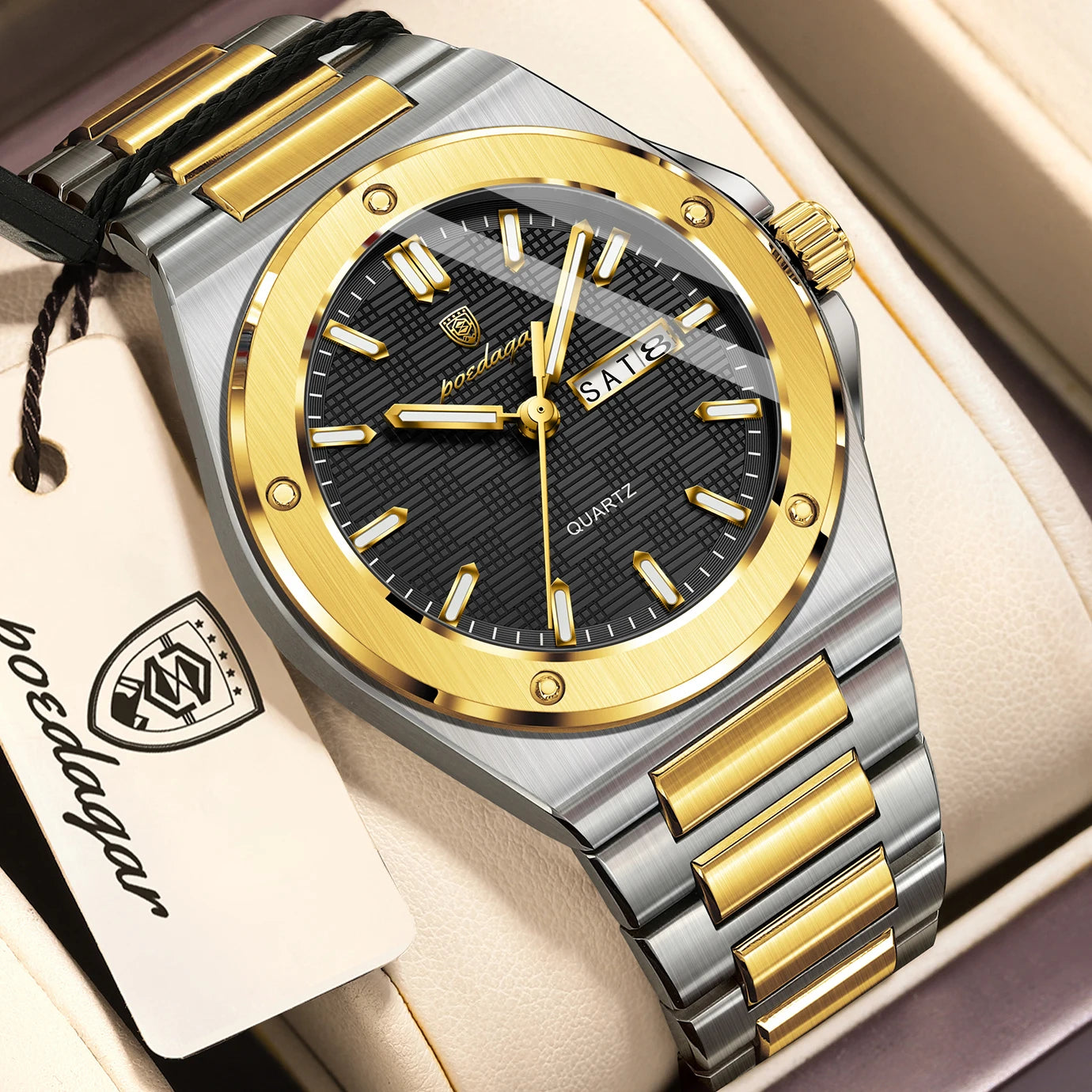 POEDAGAR Fashion Men's Clock Quartz Date Week Luxury Male Watch Waterproof Luminous Stainless Steel Watches For Men Reloj Hombre