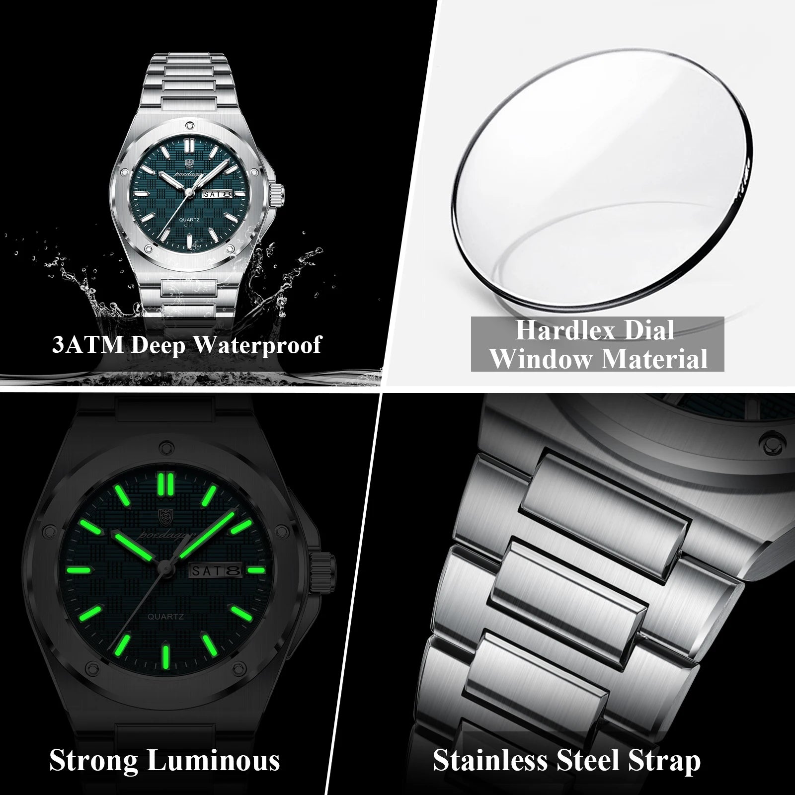 POEDAGAR Fashion Men's Clock Quartz Date Week Luxury Male Watch Waterproof Luminous Stainless Steel Watches For Men Reloj Hombre