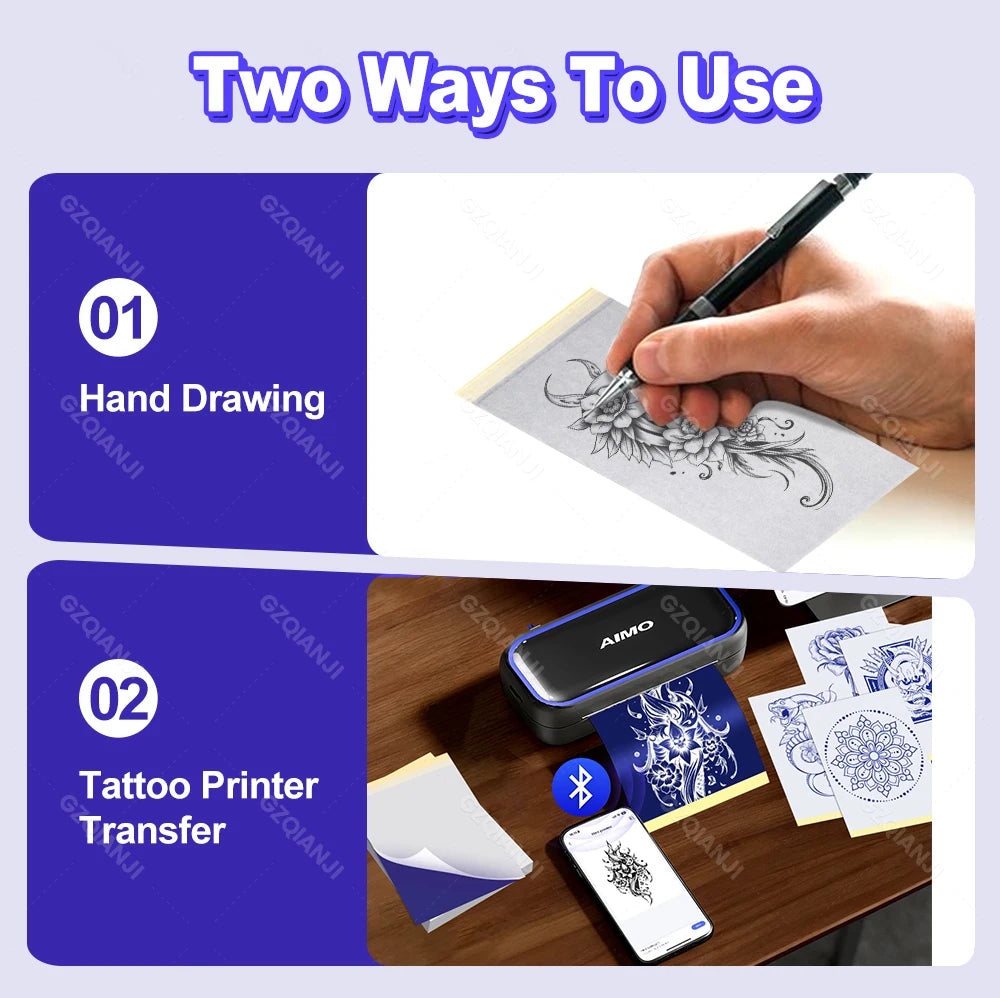 80mm Tattoo Stencil Printer Thermal Tattoo Printer with 3inch Transfer Paper Wireless Bluetooth Mini Portable Printer DIY Artist