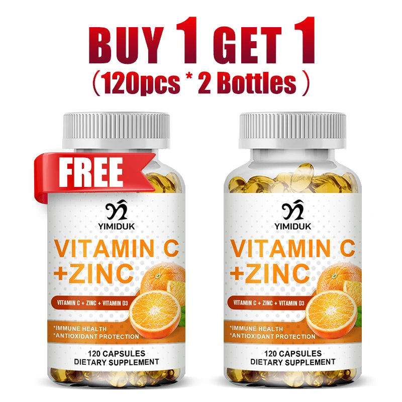 Buy 2 Get 2 Free! Vitamin C & Zinc Capsules, Support Synergistic Immune, Antioxidant & Skin Health Booster, Energy, Metabolism