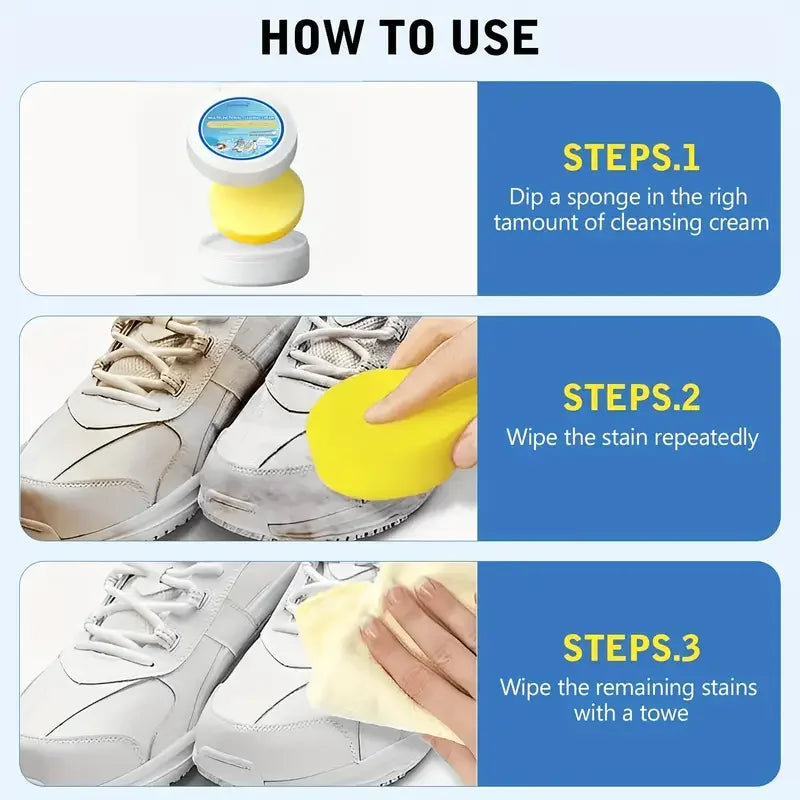 White Shoe Cleaner Paste - Multi-Purpose Whitening & Stain Remover for Faux Leather, Shoes, Bags & Car Interior