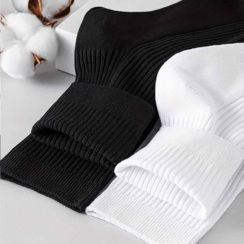 6 Pairs of Men's Pure Color Vertical Pattern Mid-Calf Socks, Versatile Black Socks for Business All Seasons, Breathable