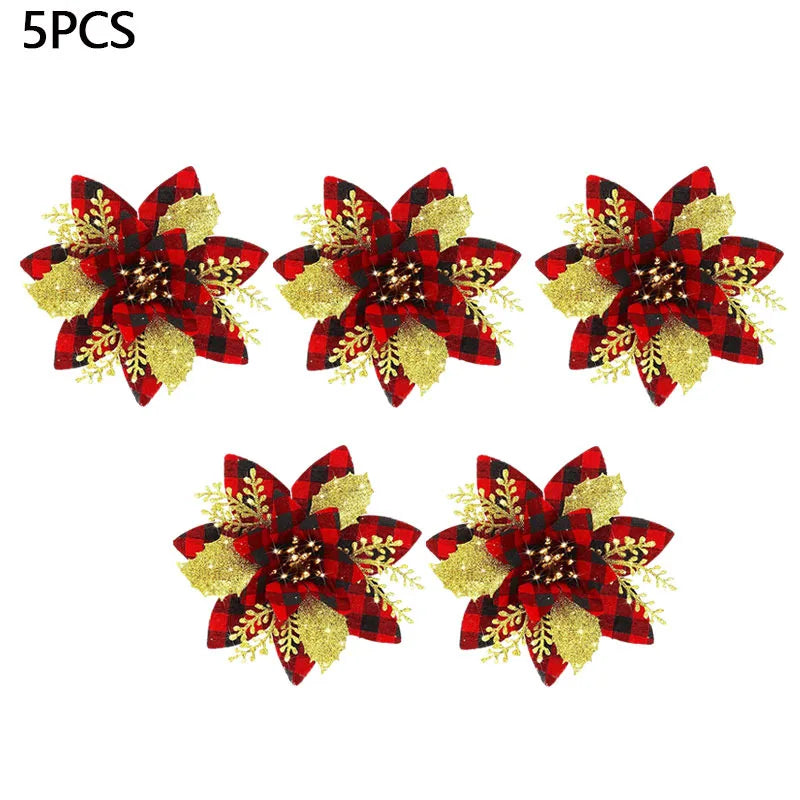 Glitter Artifical Christmas Flowers Mreey Christmas Tree Decoration Happy New Year Ornaments Xmas Fake Flowers Natal