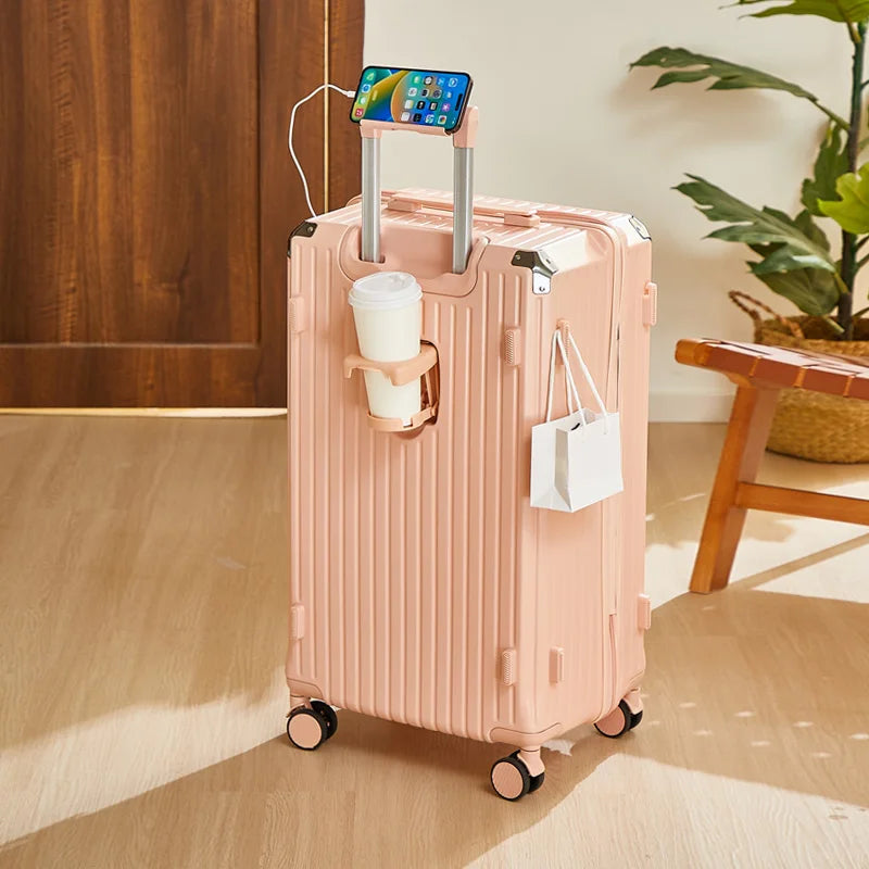 Luggage 20 inch |Cup Holder/Waterproof multifunctional Suitcase Hand Carry Large Capacity Universal Wheel Simple Suitcase