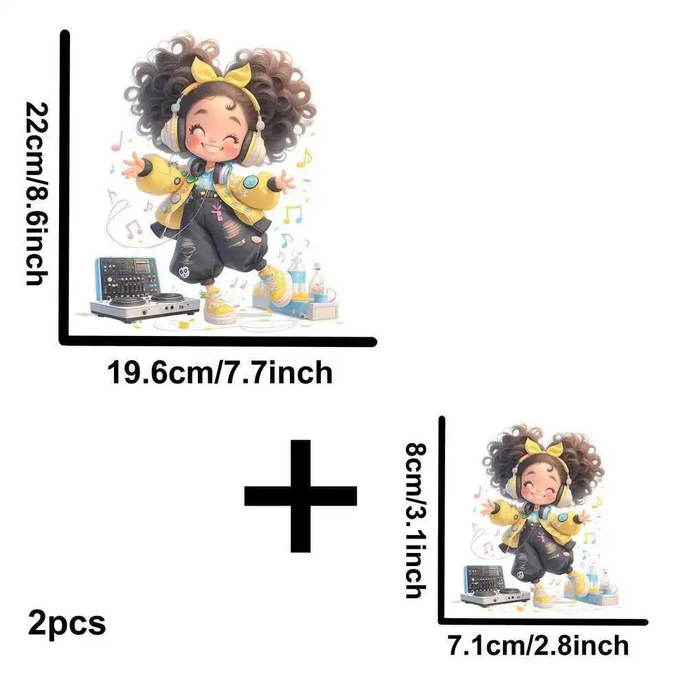 Yellow Guitar Music Girl Heat Transfer Patches For Clothing DIY A-Level Washable T-shirts Iron-on Thermal Stickers