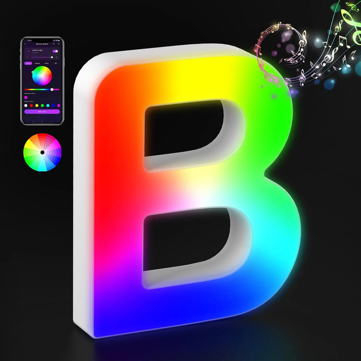 Light Up Letters LED Letter Lighted Letter Color Glitter Alphabet MeRGBW APP Music Sync Gift Logo Bar Wall Night Light Letters