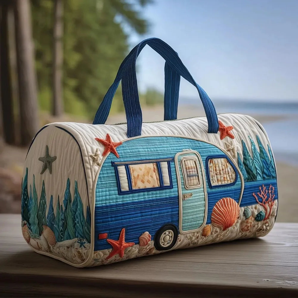Trendy 3D Quilted Duffle Bag Bus Design Large Capacity Travel Handbag Retro Boho Multifunctional Gym Tote Bag Daily Outings