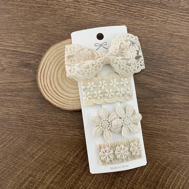4Pcs Kids Fabric Lace Flower Barrettes Baby Princess Hair Accessories Newborn White Hairpins Bow Hairclips Girls Birthday Gifts