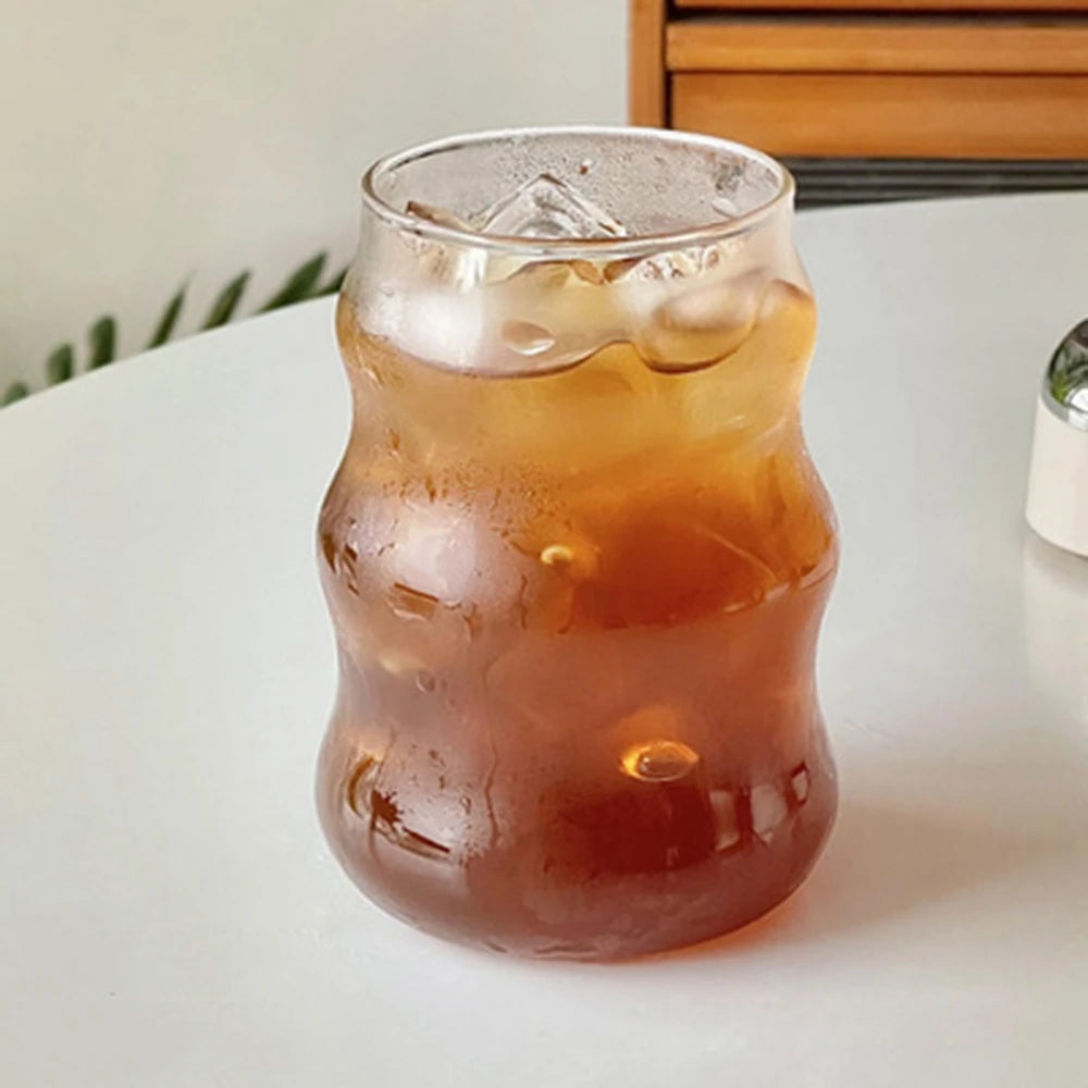 INS Ripple Drinking Glasses 530/410/650ML Origami Style Glass Cup Ribbed Glassware Glass Cups For Tea Coffee Milk Home Office