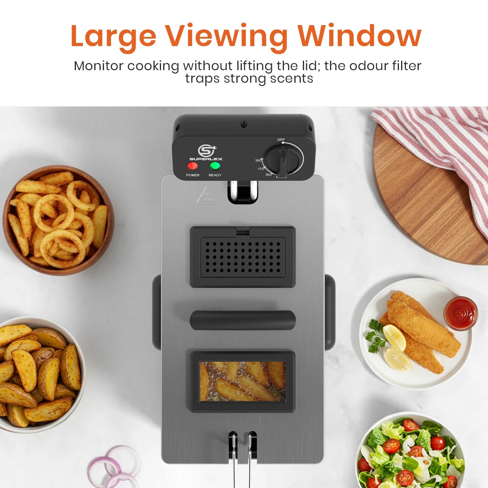 SUPERLEX 2000W Electric Deep Fryers Oil  Adjustable Fried Chicken Grill French Fries Heating Cooker 3L Stainless Steel Fat Fryer