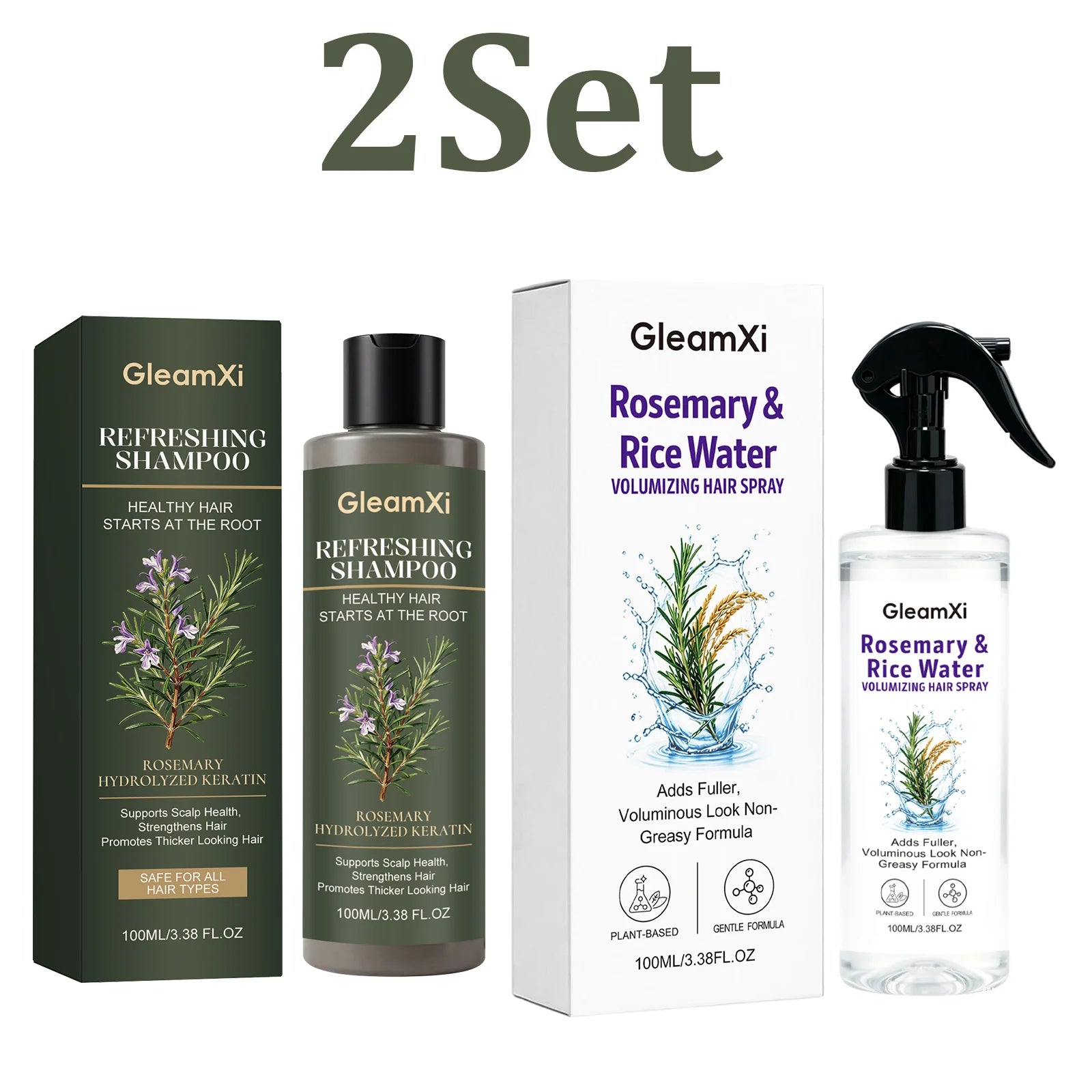 Rosemary Shampoo Set With Hair Root Care Spray Volumizing Smoothing Frizz Control Moisturizing Nourishing Scalp Gentle Cleanse