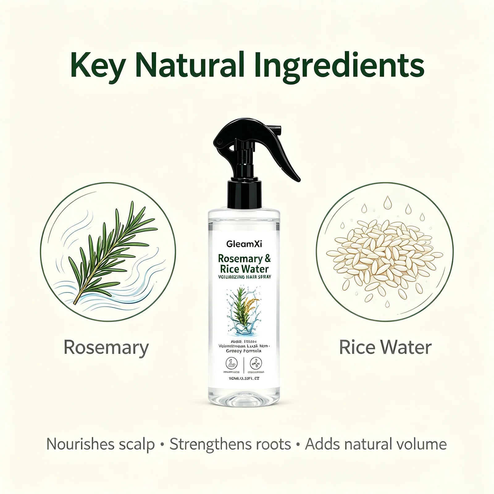 Rosemary & Rice Water Hair Spray Made with 100% Natural Extracts Lightweight Non-Greasy Formula For Softer Smoother-Looking Hair