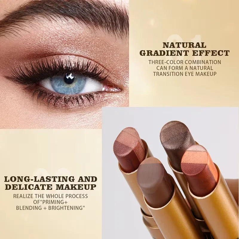 3-in-1 Cream Eyeshadow Stick Matte & Shimmer, Smooth Easy Apply Long Lasting Multicolor Eye Shadow for Daily Makeup