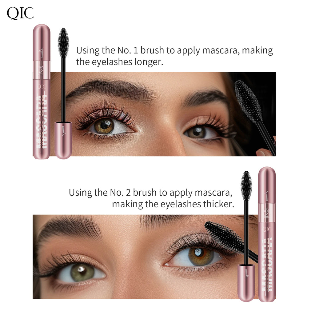 Dual-effect Waterproof Sweatproof 4D Mascara, Thick Lengthening Anti-smudge Dense Long-lasting Curling Eye Makeup