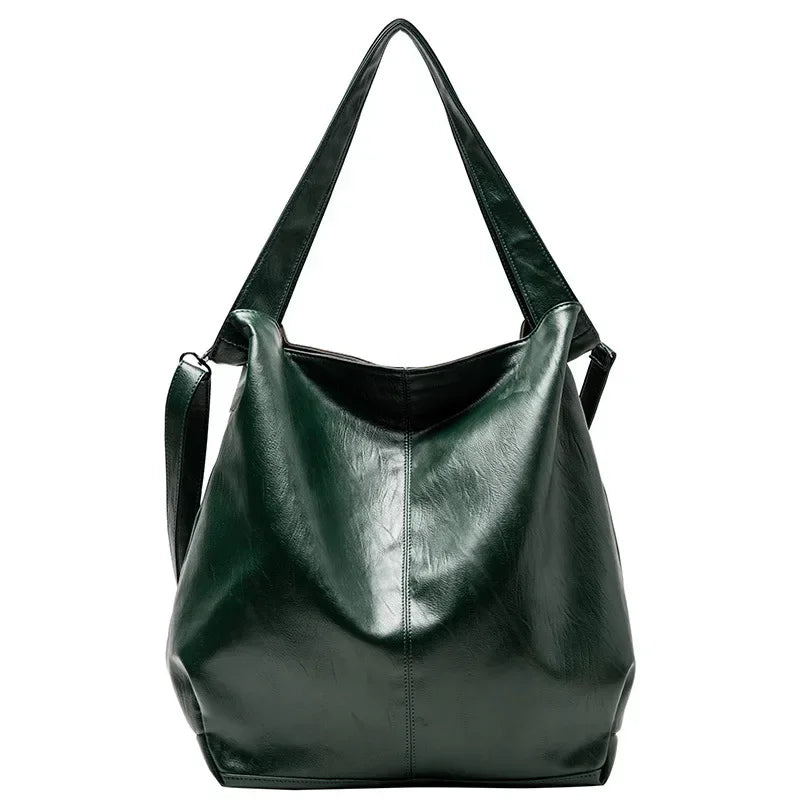 Fashion Big Leather Tote Bag For Women Large Capacity Retro Shoulder Bags Soft Leather Crossbody Handbags Large Lady Shopper Bag